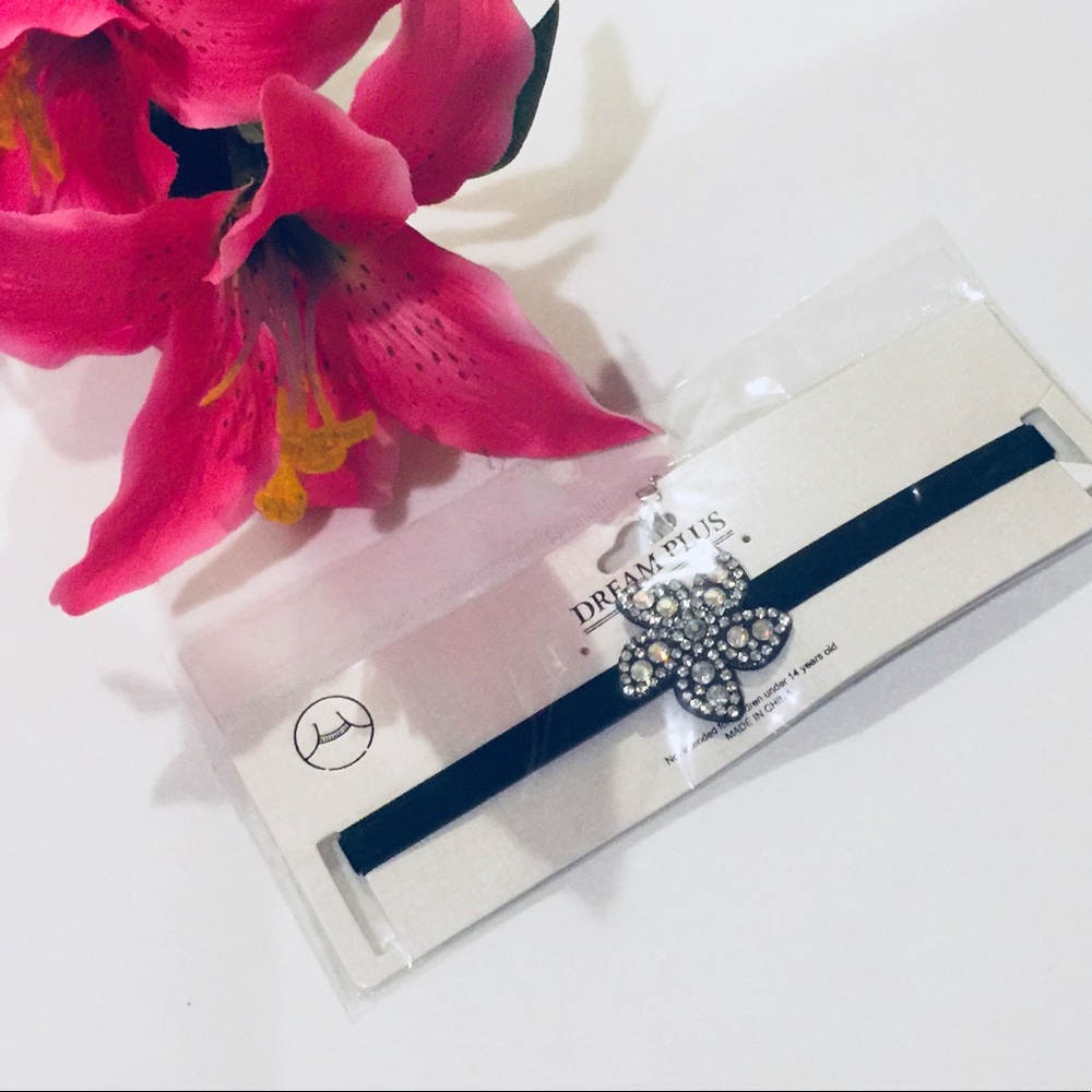 FLOWER BLING SEXY THICK BLACK CHOKER NECKLACE NEW